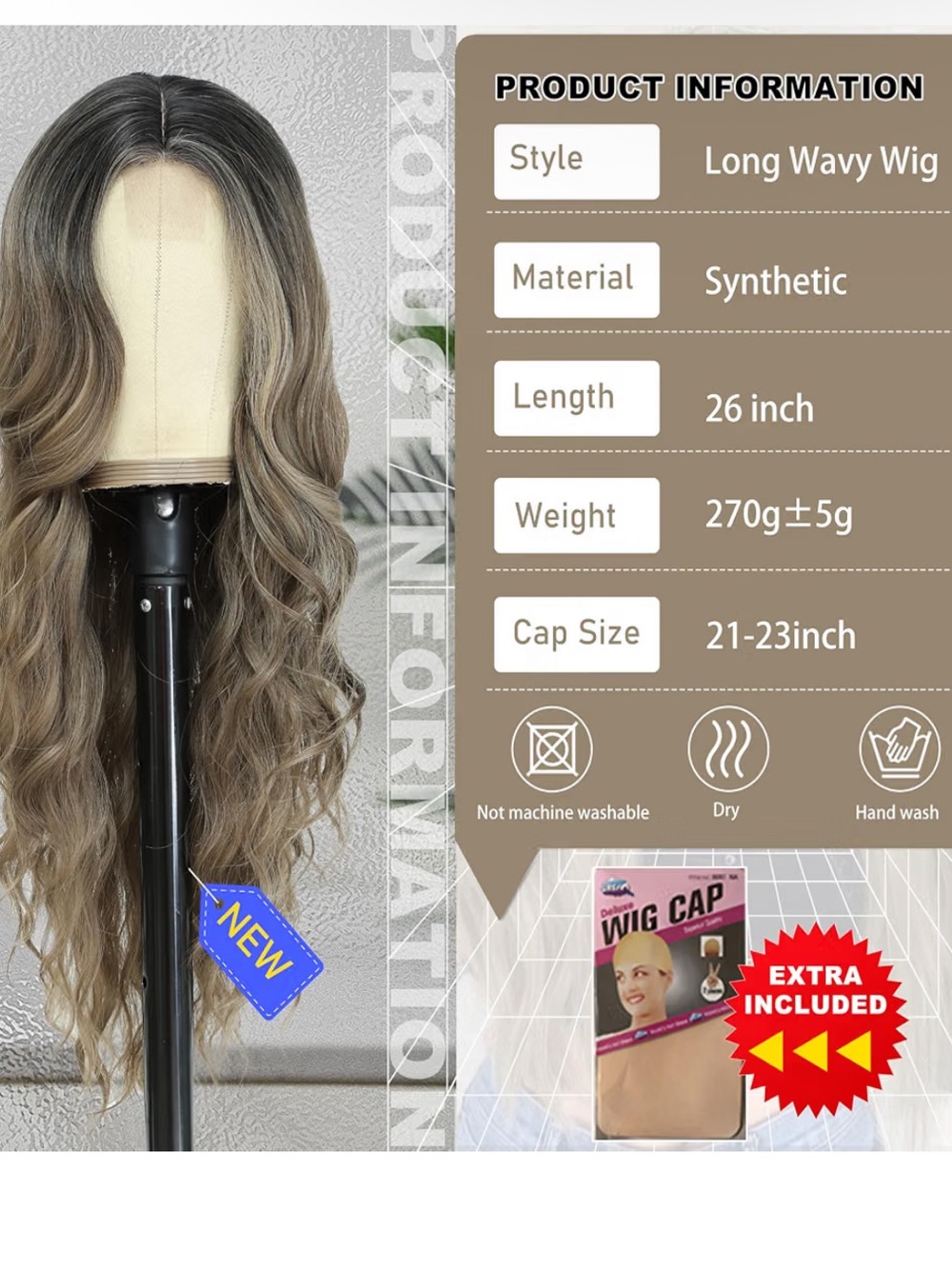 Long Wavy Middle Part Synthetic Wig in Ombre Brown